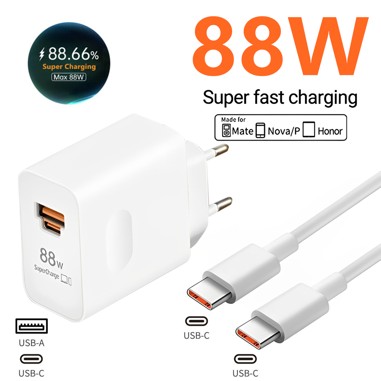 Huawei Nova 12 - 88W Max USB A+C Supersnelle oplader